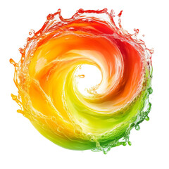 Wall Mural - A vibrant swirl of colorful liquid, blending shades of orange, yellow, green, and red in a dynamic, circular motion.