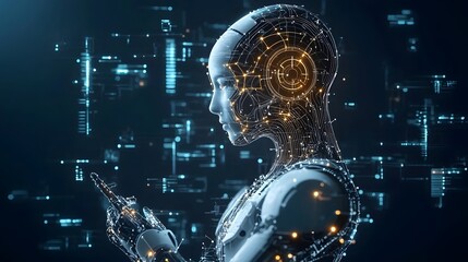 Wall Mural - futuristic engineering blueprint with glowing lines and neural network graphics abstract digital tec