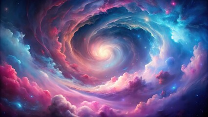 Wall Mural - Celestial Swirl A Dreamlike Vortex of Cosmic Clouds and Stars in Vibrant Hues