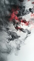 Poster - dramatic swirling smoke with red accents in soft light, abstract art concept