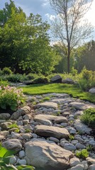 Wall Mural - Serenity in Nature with Greenery and Rocks in a Peaceful Park Setting