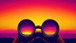 © sambath - A sunset view through binoculars, with vibrant colors blending at the horizon line.