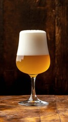 Poster - Craft beer served in a stylish glass showcasing frothy head and amber color