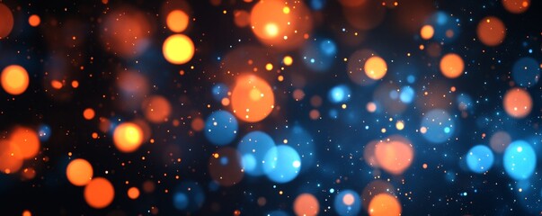 Abstract blue orange bokeh lights; dark background; website banner