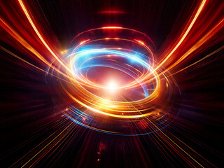 Leinwandbilder - A luminous, swirling ring of gold and blue light,  exuding energy and futuristic aesthetics, against a deep black backdrop.  The metallic sheen suggests a sense of motion and depth.