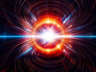 Poster - A vibrant, glowing circular portal emits intense blue and orange light streaks against a dark backdrop.  The energy is powerful and futuristic.