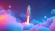 © Nhoeb - Rocket Launching into Space Surrounded by Colorful Clouds at Night