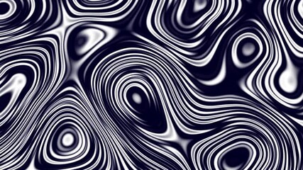 Poster - Animation of vibrant coloured grey liquid flowing in hypnotic motion on black background. Loop monochrome marbling background