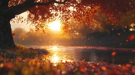 Wall Mural - a peaceful autumn pathway decorated with vibrant nature’s fallen leaves