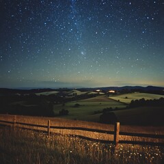 Wall Mural - a clear, starry night sky above a peaceful countryside landscape