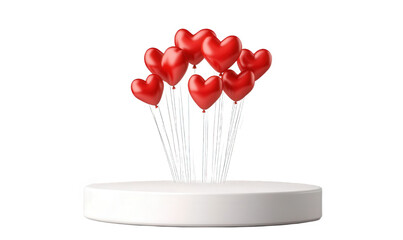 Sticker - There are red heart-shaped balloons on the white circular display platform