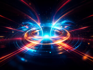 Leinwandbilder - Glowing ring with swirling blue and orange light trails on a dark background.  Sparkles and energy emanate from the central circular form.