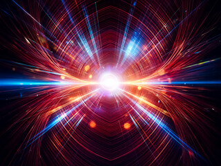 Aufkleber - A vibrant, abstract depiction of light streaks radiating from a central glowing orb, suggesting rapid movement and boundless energy.  The dark background enhances the luminescence.