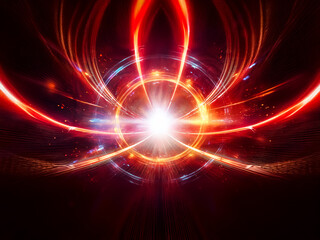 Aufkleber - A vibrant, swirling energy ring, radiating light and particles.  Colors blend from cool blues to fiery oranges.  The center glows intensely.  The image evokes feelings of power and cosmic energy.