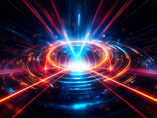 Aufkleber - A vibrant energy beam pierces a swirling, luminous ring, creating concentric circles of light and energy against a dark background.  The effect is hypnotic and otherworldly.
