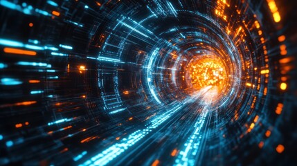 Wall Mural - Abstract Digital Tunnel: A Journey Through Cyberspace