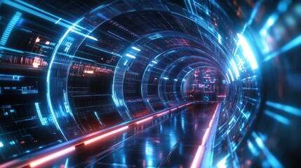 Wall Mural - Cybernetic Tunnel: A Journey Through Digital Realms