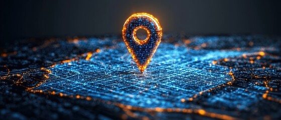 Wall Mural - 3d map with glowing light and abstract blue location pin on path digital illustration