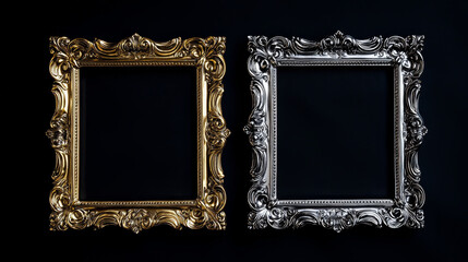 Wall Mural - set of square golden and silver ui game frames with cast metal decoration. vector illustration of sh