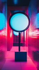 Wall Mural - a captivating neon light in a modern corridor. this intriguing design blends colors beautifully. a c