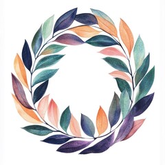 Wall Mural - Watercolor leaf wreath frame for invitation design