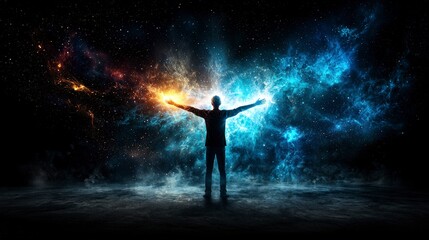 Aufkleber - Cosmic energy exchange phenomenon abstract universe digital art ethereal environment wide view human connection