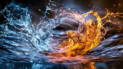 Aufkleber - Dynamic energy waves colliding water splash abstract art studio setting close-up solidifying forces in motion