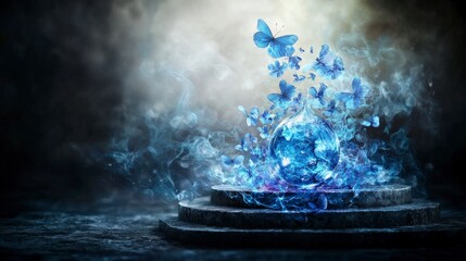 Poster - Ethereal floating butterflies and crystal sphere enchanted realm digital art dreamy atmosphere artistic perspective