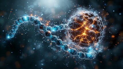 Leinwandbilder - Genes sending signals glowing pulses in molecular biology science lab digital art abstract viewpoint