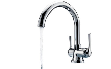 Poster - A modern metal faucet with a drop flowing on a empty plain background
