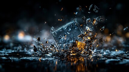 Aufkleber - Fragmented square shattering dark studio abstract photography dynamic environment close-up conceptual art