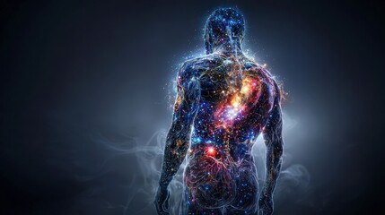 Fototapete - Human body glowing with cosmic energy a journey through inner universe digital art dark environment surreal concept