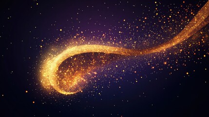 Wall Mural - Sparkling Golden Trail of Light with Stars in Dark Background