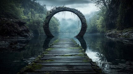 Wall Mural - ethereal time loop adventure enchanted forest surreal landscape mystical setting reflective perspect