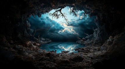 Aufkleber - Surreal gravity-defying landscape upside down world digital art dreamy atmosphere wide angle imagination unleashed