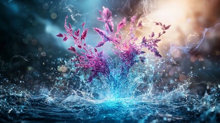 Aufkleber - Unseen energy waves connecting life forms in nature's abundant landscape vibrant digital art surreal environment