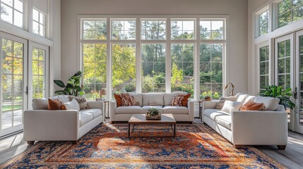 Wall Mural - Cozy living room with natural light modern design indoor plants