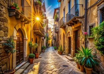 Charming Cefalù Old Town Alleyway, Sicily, Italy - Cobblestone Street, Mediterranean Architecture