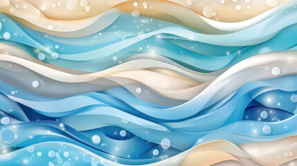 Wall Mural - Ocean breeze texture with bold blue waves and shimmering light, creating dynamic and fluid abstract background with soft beige and white highlights