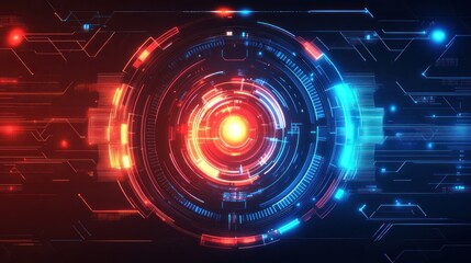 Futuristic interface glowing red blue circuits