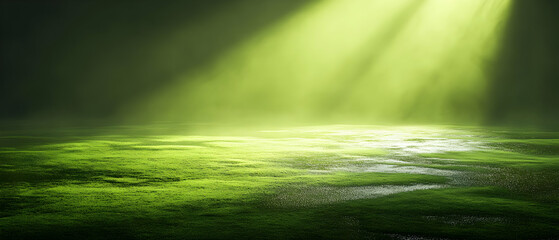 Sticker - Green field, sunbeam, mist, nature. Background use