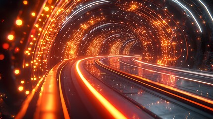Wall Mural - ' glowing lines form tunnel of motion for travel and technology background.