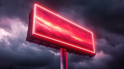 Vivid neon billboard in dramatic stormy weather