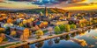 © Man888 - Drone View of Troy, NY Downtown at Sunset, Springtime Hudson River