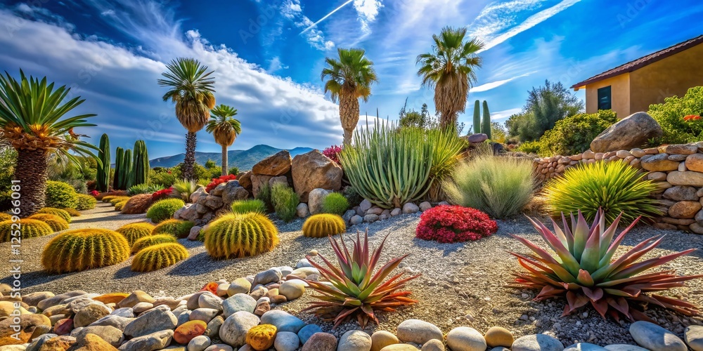 Drought-Tolerant Landscaping: Dry Wash & Pygmy Date Palm Front Yard
