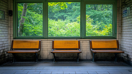 Sticker - Park benches await, nature view