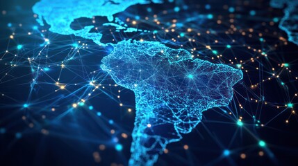 Wall Mural - Global Network Connectivity: A Digital World Map