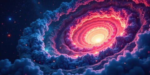 Poster - Cosmic Nebula A swirling vortex of vibrant nebula clouds and celestial dust, illuminated by an inner radiant core, creating a breathtaking display of ethereal beauty in the vast expanse of space.