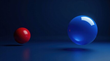 Aufkleber - Abstract Composition Featuring a Small Red Sphere and a Larger Blue Sphere on a Dark Blue Background