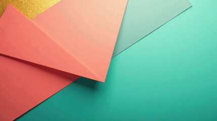 Poster - Abstract Composition of Coral, Teal, and Gold Accents A Modern Design Featuring Geometric Shapes and Textural Contrast
